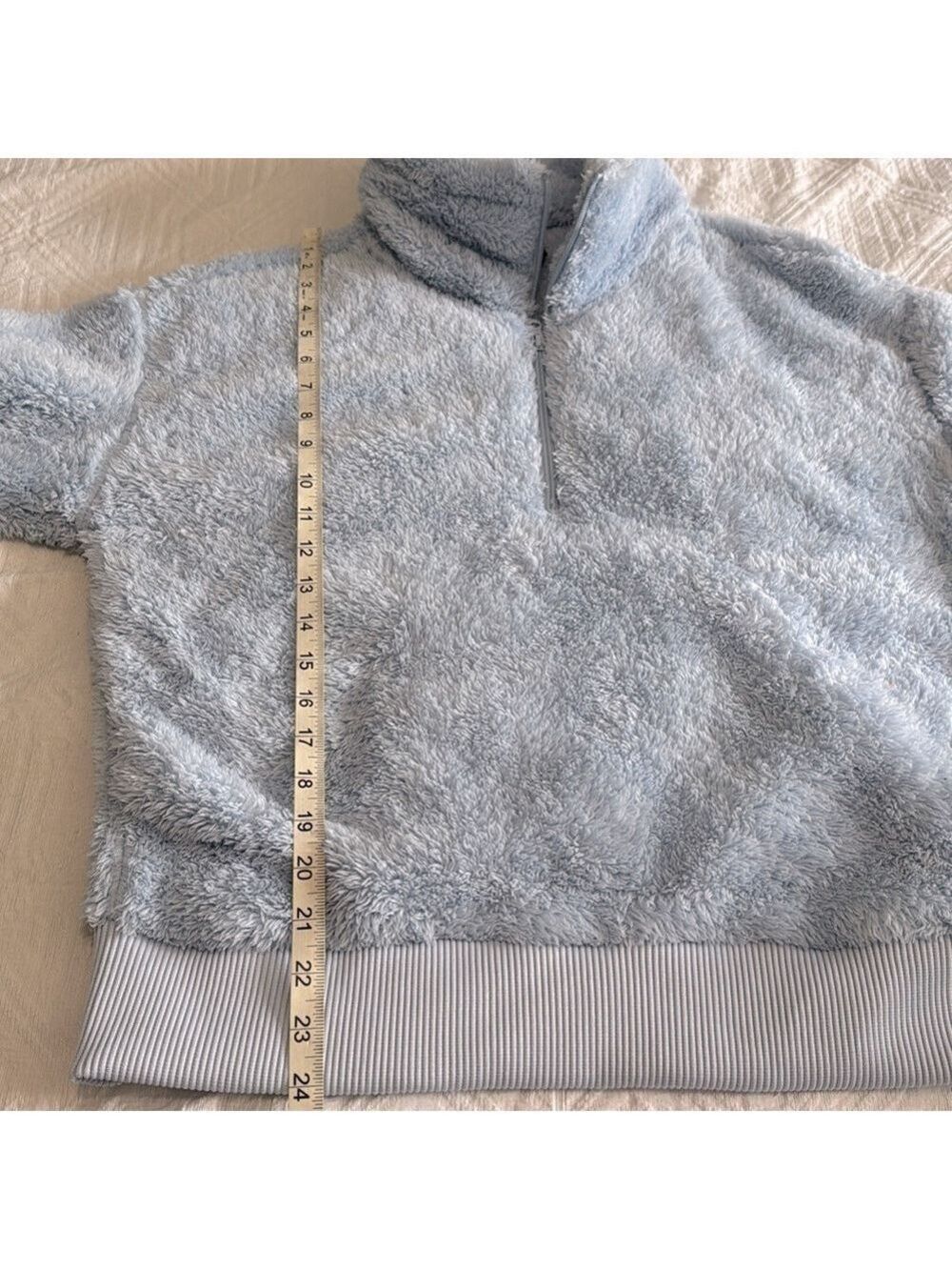 Joe Fresh Light Blue Oversized Teddy Quarter Zip Sweater Size Medium - Picture 6 of 6